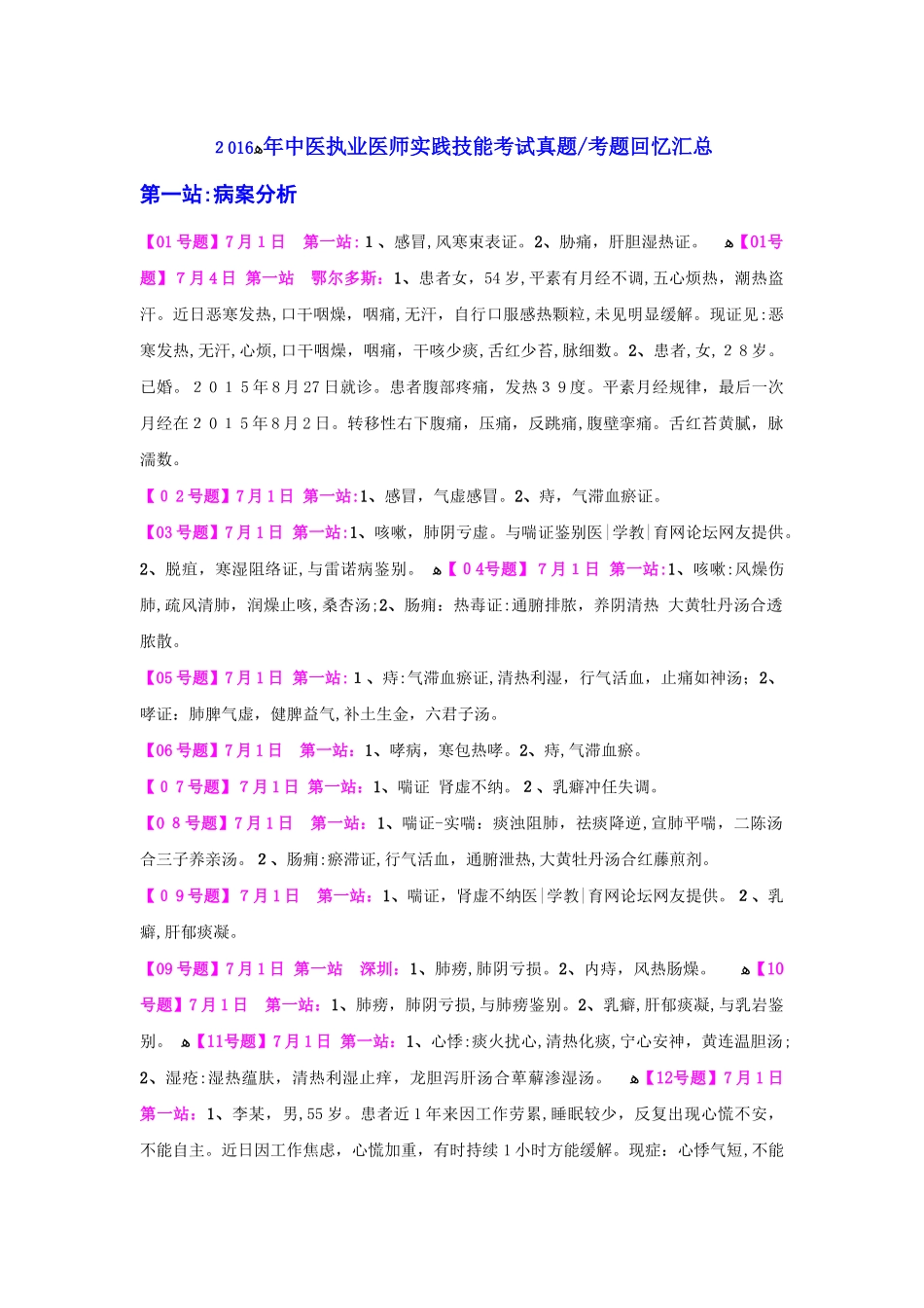 2024年中医执业医师实践技能考试模拟真题考题回忆汇总_第1页