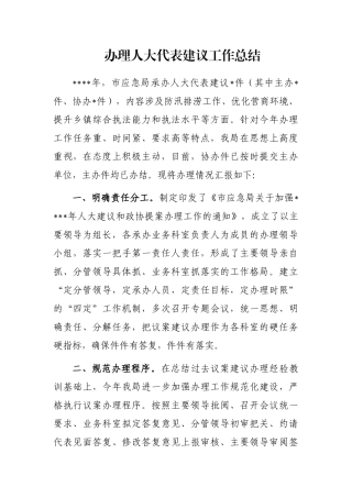 办理人大代表建议工作总结