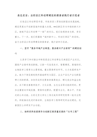 表态发言：当好沿江科创带建设的探索者践行者示范者