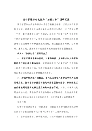 城市管理综合执法局“扫黄打非” 调研汇报