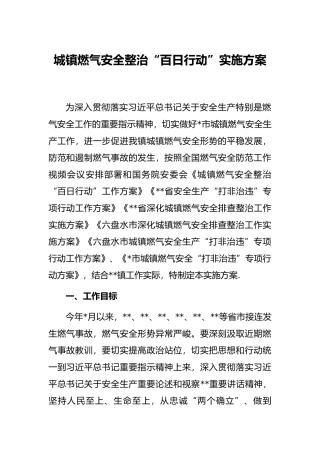城镇燃气安全整治“百日行动”实施方案