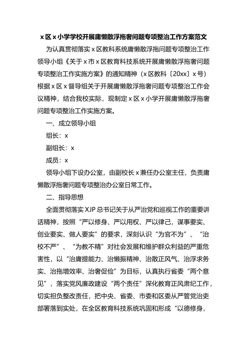 学校开展庸懒散浮拖奢问题专项整治工作方案范文_第1页