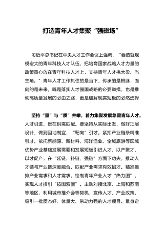 打造青年人才集聚“强磁场”