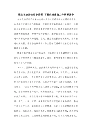 强化社会治安综合治理 不断促进维稳工作调研报告