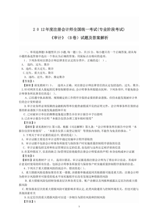 2024年注册会计师审计模拟真题及解析B卷