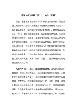 让亚太成为发展“沃土”、合作“家园”