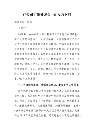 在公司工作务虚会上的发言材料