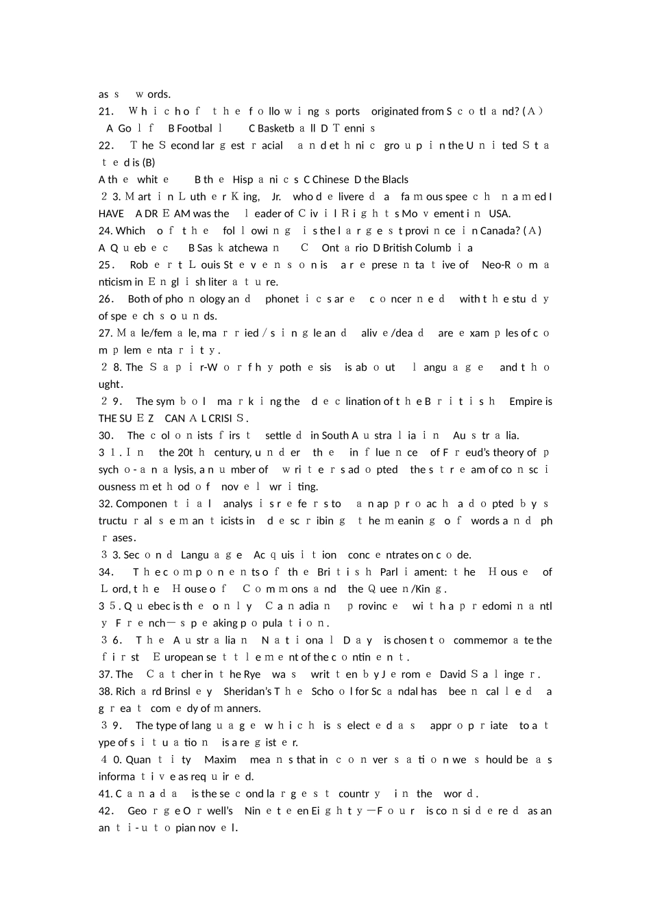 2024年专八人文知识试题_第2页