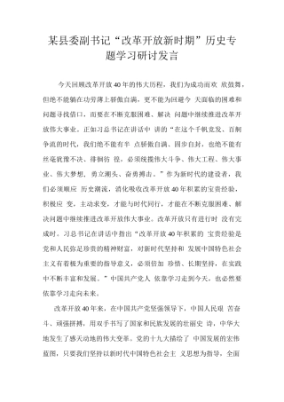 5、某县委副书记“改革开放新时期”历史专题学习研讨发言【950字】