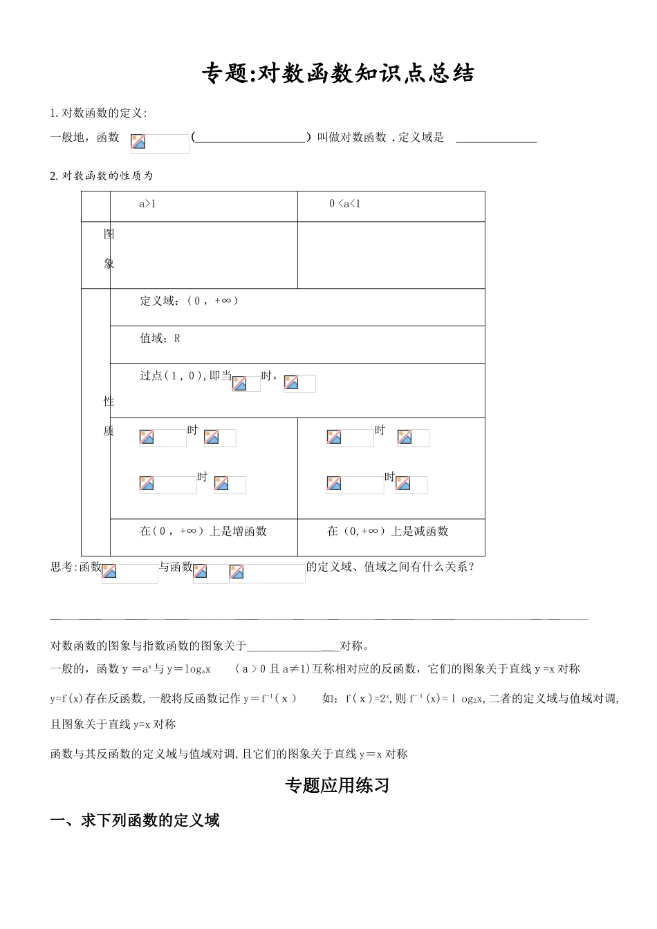 2024年专题对数函数知识点总结及类型题归纳_第1页