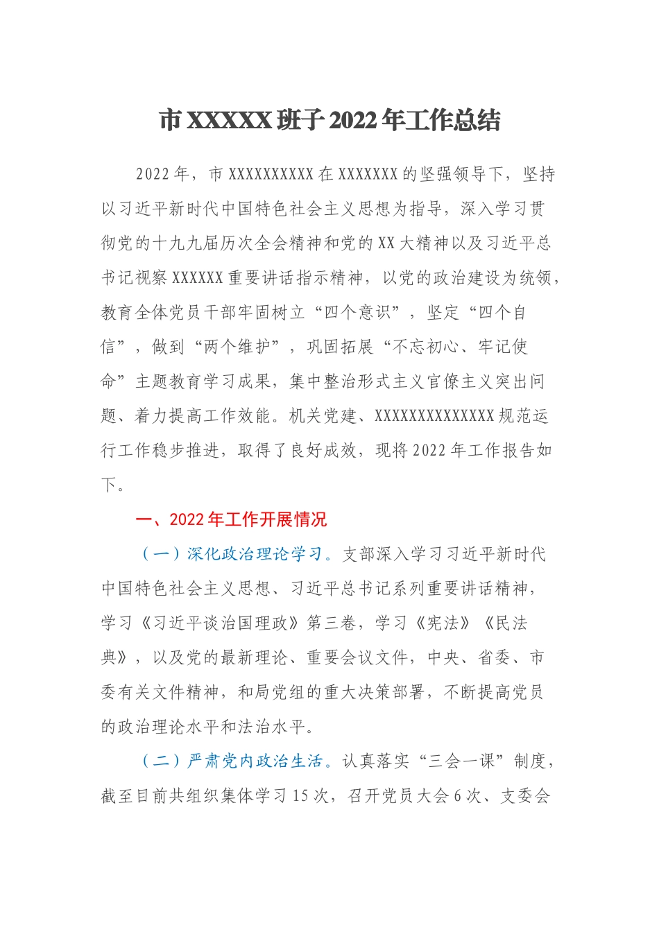 市XXXXX班子2022年工作总结_第1页