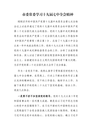 市委常委学习十九届七中全会精神