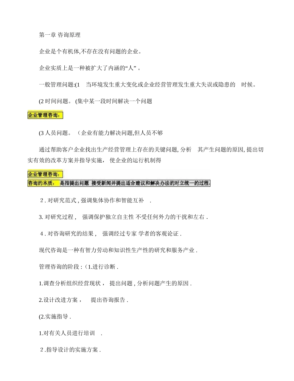 2024年自考版本企业管理咨询重点内容_第1页