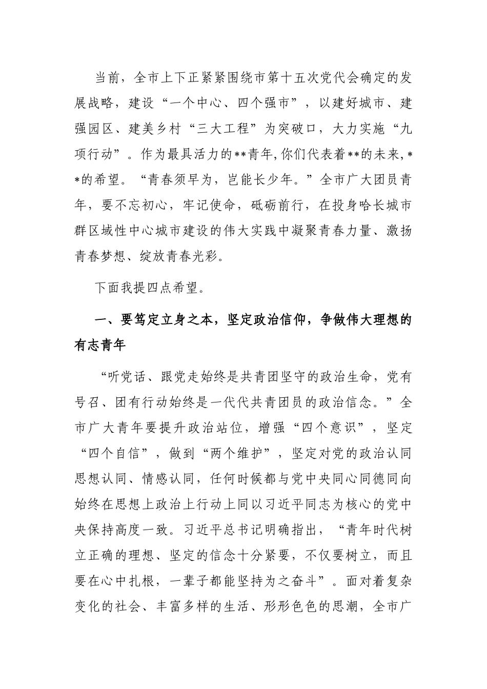 市委书记在2022年共青团代表大会开幕式上的讲话_第3页