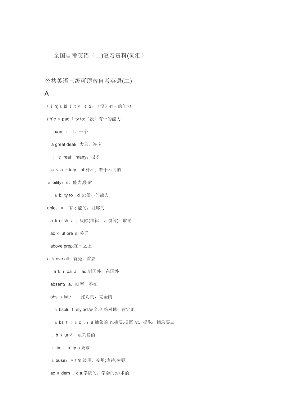 2024年自学考试英语二知识点归纳词汇_第1页