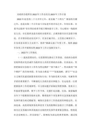 市政府办值班室2022年工作总结及2023年工作计划