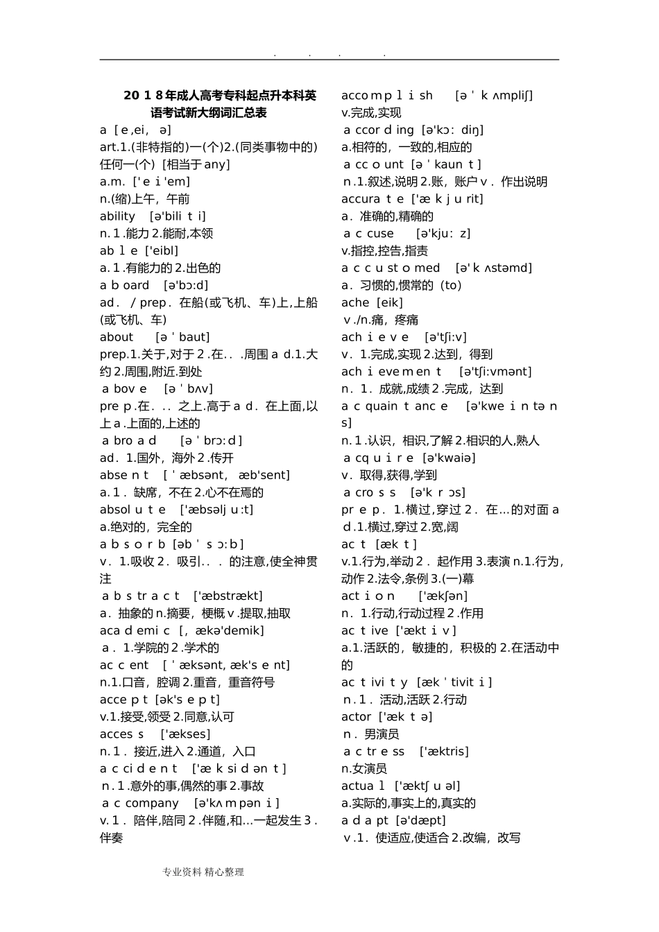 2024年最新成考专升本英语词汇表_第1页