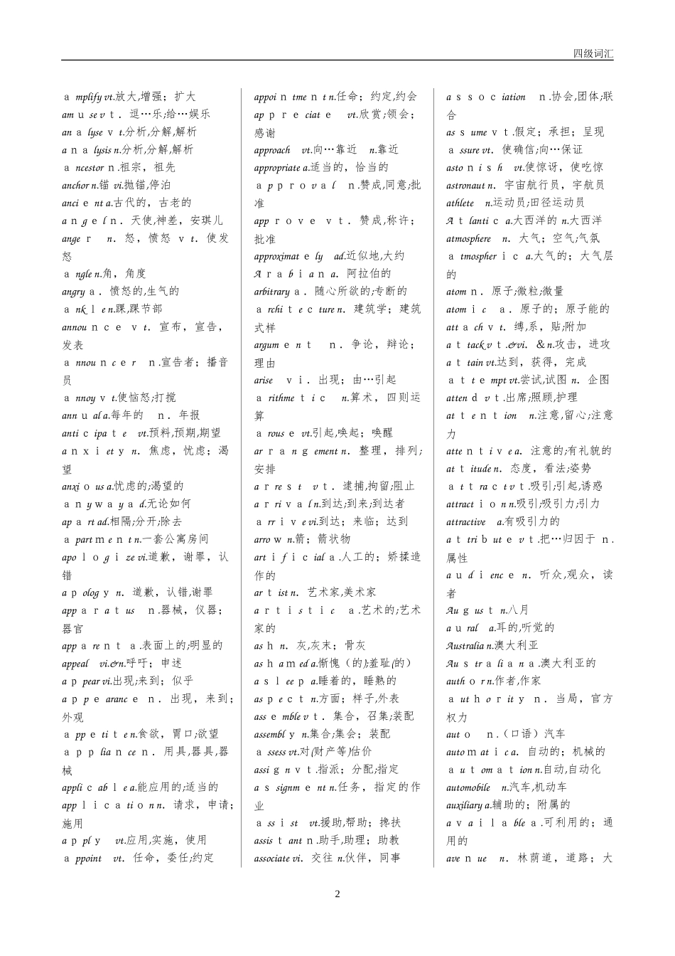 2024年最新大学英语四级CET4顺序词汇表_第2页