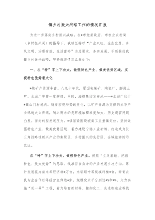 镇乡村振兴战略工作的情况汇报
