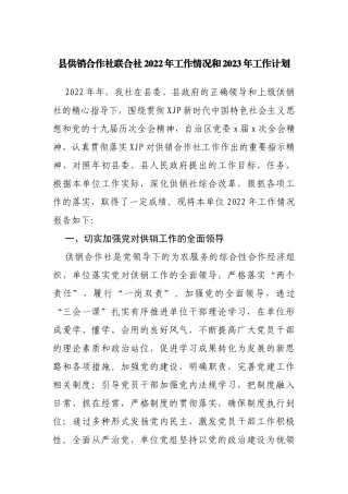 县供销合作社联合社2022年工作情况和2023年工作计划