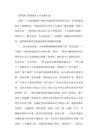 组织部门贯彻落实工作思路汇报