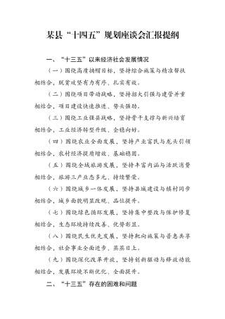“十四五”规划座谈会汇报提纲