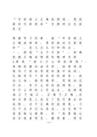 “牢固树立正确政绩观专题研讨交流发言