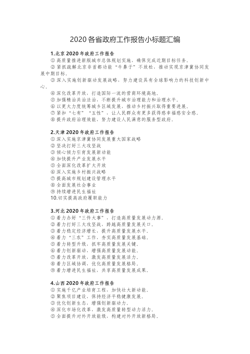 2020各省政府工作报告小标题汇编_第1页