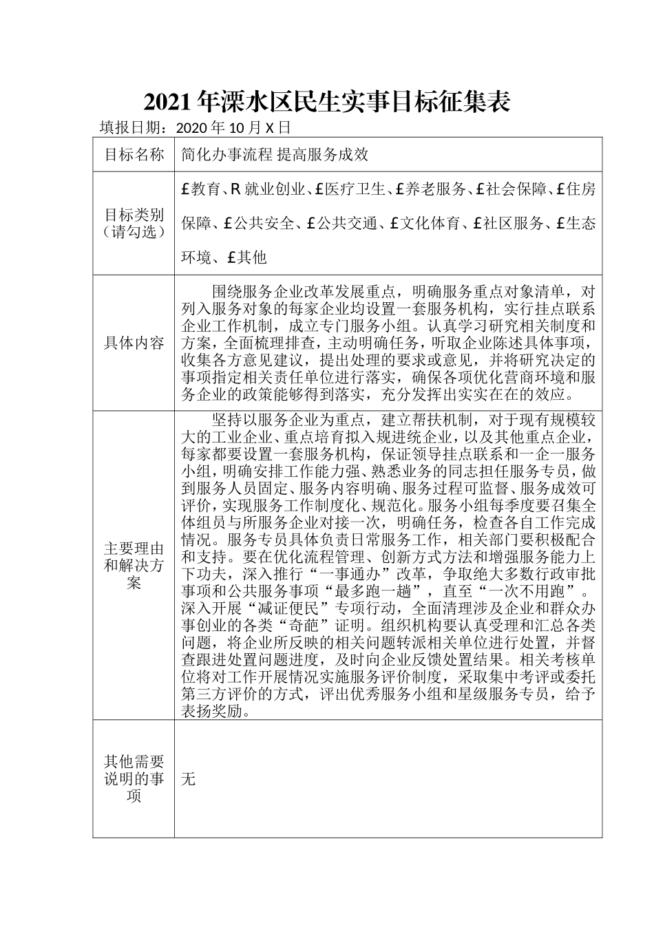 2021年溧水区民生实事目标征集表_第1页