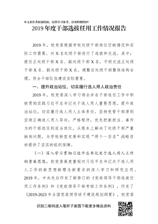 2019年度干部选拔任用工作情况报告