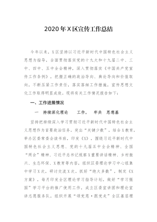 2020年X区宣传工作总结