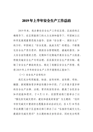 2019年上半年安全生产工作总结