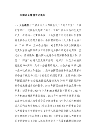 2021年全国两会精神传达提纲