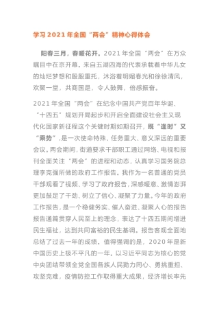 2021年全国''两会精神心得体会，精彩、精炼，可参考