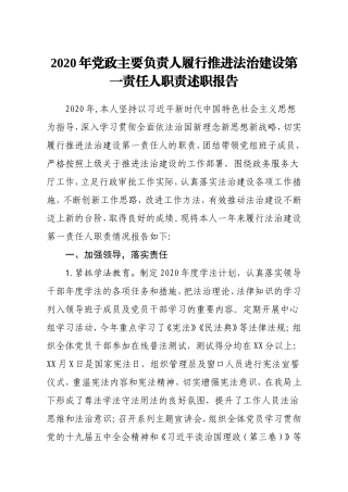 2020年党政主要负责人履行推进法治建设第一责任人职责述职报告
