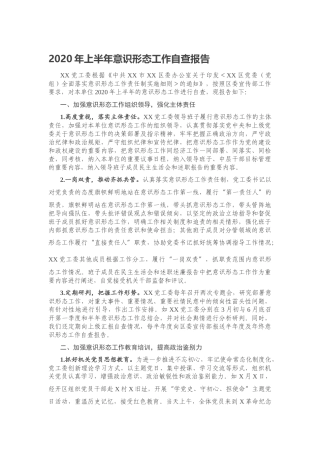 2020年上半年意识形态工作自查报告