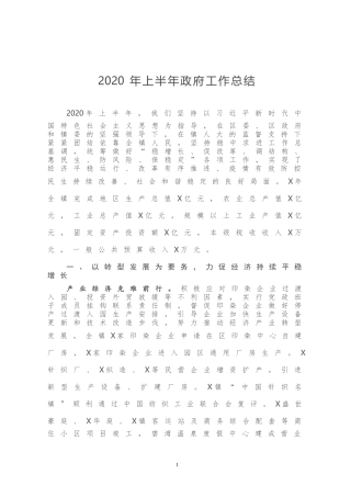 2020年上半年政府工作总结