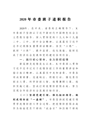 2020年市委班子述职报告