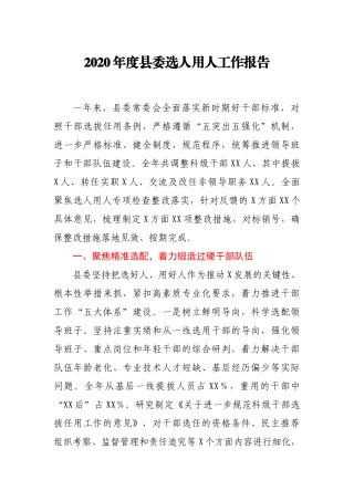 2020年度县委选人用人工作报告