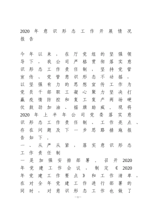 2020年意识形态工作开展情况报告