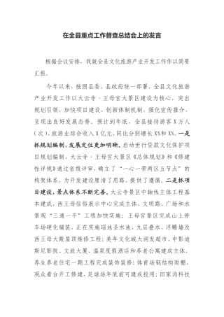 【发言提纲】在全县重点工作督查总结会上的发言