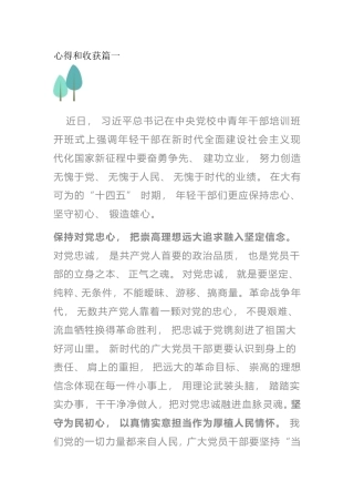 2021年学习中央党校中青年干部培训班开班式讲话心得5篇