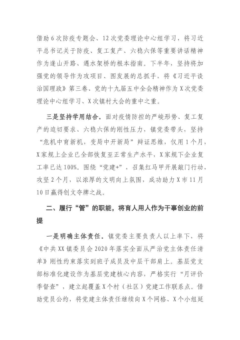 2020年镇落实全面从严治党主体责任总结_第2页