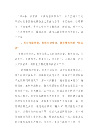 2020年个人述职述廉述学报告范文