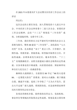 2021年在2021年X委委员扩大会议暨全区经济工作会议上的讲话