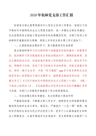 2020年农林党支部工作汇报