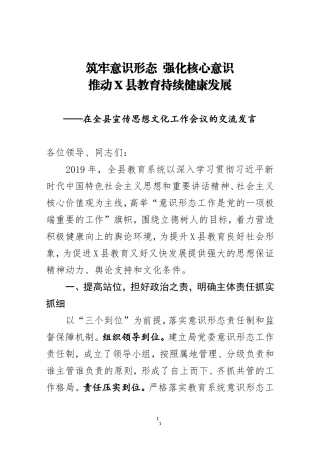 2020在全县宣传思想文化工作会议的交流发言