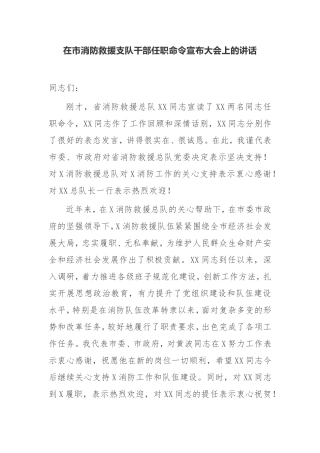 【讲话提纲】在市消防救援支队干部任职命令宣布大会上的讲话
