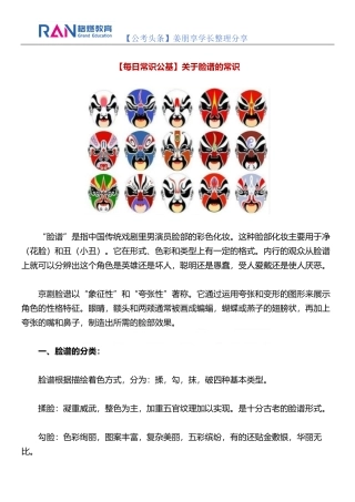 【每日常识公基】关于脸谱的常识