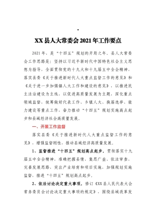 2021年XX县人大常委会工作要点